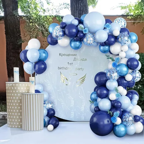 Miniatura 5 de Kit de arco de globos azules, kit de guirnalda de arco de globos azul marino y blanco con globos de confeti azul claro azul cromado, globos azules