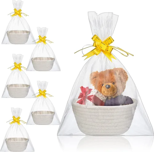 Tatuo Paquete de 6 canastas tejidas pequeñas con bolsas de regalo y cintas, cestas de regalo vacías de cuerda de algodón para graduación,