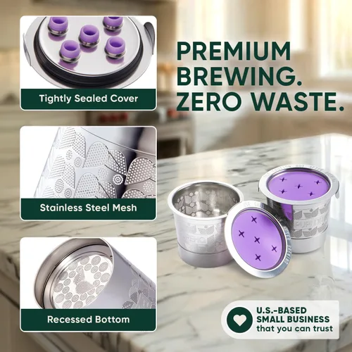 Miniatura 7 de PureHQ - Tazas K reutilizables de acero inoxidable para Keurig K Supreme, Supreme Plus, K Slim, K Duo caliente y helado, K Brew Chill y K Crema