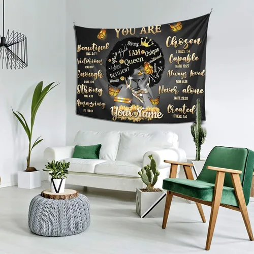 Miniatura 4 de Tapiz personalizado de niña negra con nombre personalizado afroamericano, tapiz motivacional para mujeres negras, yoga, meditación, girasol