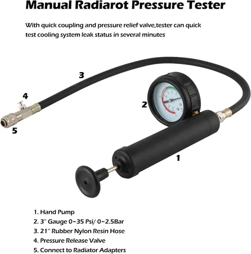 Miniatura 3 de Kit de probador de presión de refrigerante DKwoeshg, bomba de prueba de presión de radiador universal con adaptadores, detector de fugas del sistema