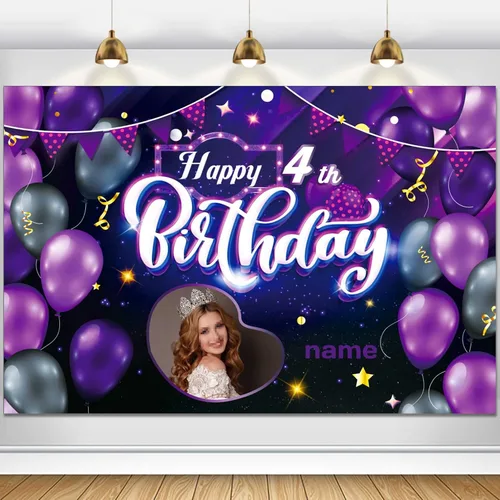 Miniatura 50 de Cartel decorativo personalizado de feliz cumpleaños número 100, personalización, morado, tamaños grandes, soporta fotos y nombres personalizados