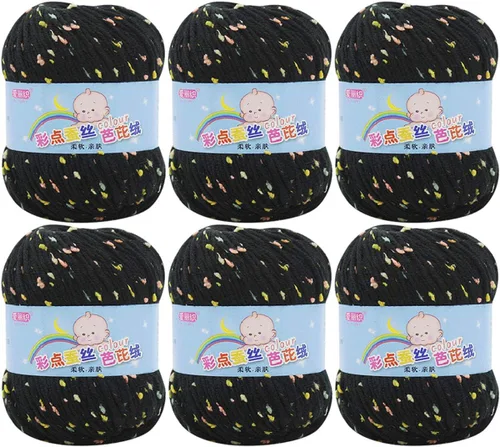 Miniatura 26 de Paquete de 6 hilos de ganchillo de algodón colorido para tejer suéter súper suave para mantas de bebé y ropa, sombrero, bufanda, 10.58 oz