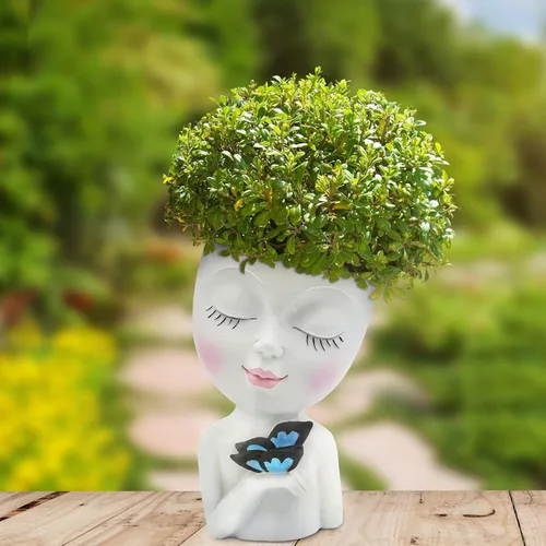 Miniatura 5 de WEWEOW - Maceta con Cara/Maceta de Flores para Plantas de Interior y Exterior, Resina, Maceta para Suculentas con Agujero de Drenaje, Linda Maceta