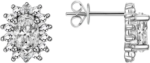 Miniatura 37 de Rylos Aretes tipo dormilona de plata de ley 925, ovalados y diamantes de 0.236 x 0.157 pulgadas, exquisitas joyas de piedra