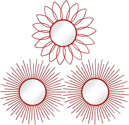 Miniatura 31 de Paquete de 3 espejos metálicos para pared, con diseño de rayos de sol, para decoración del hogar, arte decorativo para colgar en la pared para sala