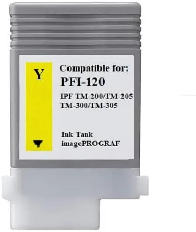 Vivid Colors Nuevo cartucho de tinta amarillo compatible PFI-120 para uso en Canon PFI120 IPF TM-Series TM-200 TM-300 TM-305 Plotter 120 4.4 fl oz