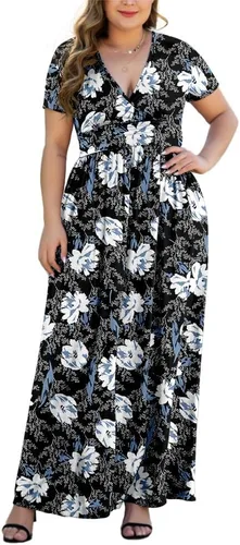 Miniatura 2 de HAOMEILI Women's L-5XL Short Sleeve Maxi Dresse V-Neck Plus Size Casual Dresses with Pockets