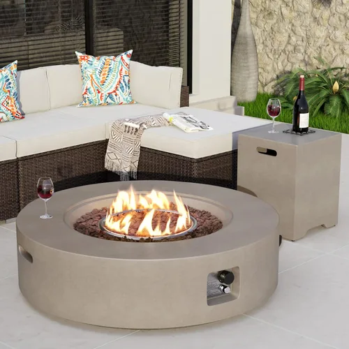Miniatura 10 de COSIEST mesa cuadrada de propano para exteriores de arenisca con protector contra el viento, certificada, quemador de acero inoxidable de 50,000