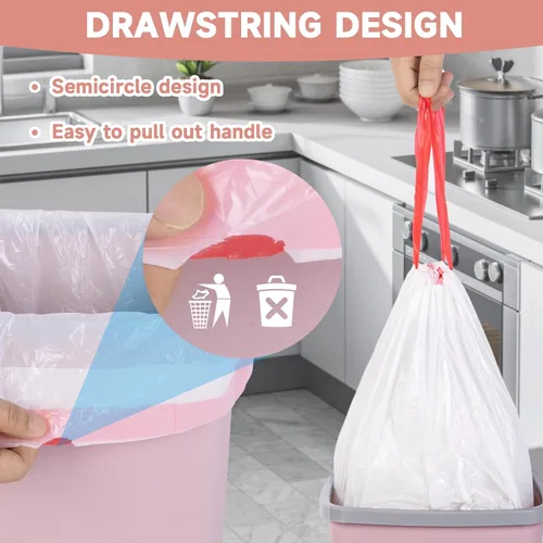 Miniatura 4 de Magesh - Bolsas de basura de 1.2 galones con cordón para baño, 125 unidades, mini bolsa de basura pequeña, sin perfume, de plástico grueso y fuerte