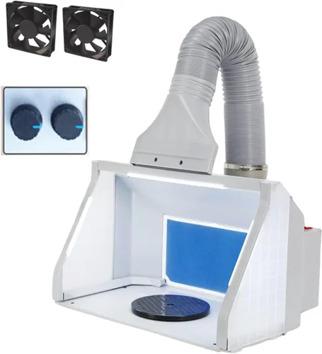 Cabina de Aerógrafo OPHIR, Cabina de Pulverización de Aerógrafo con Dobles Ventiladores y Filtro, 3 Luces LED y 2 Perillas Ajustables, Cabina de