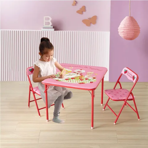 Miniatura 8 de Idea Nuova Juego de muebles de 3 piezas con 1 mesa cuadrada y 2 sillas plegables para niños, Strawberry Shortcake Tarta de Fresa