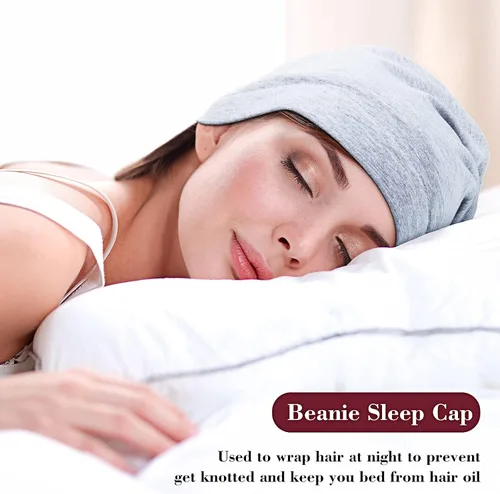 Miniatura 7 de 4 Pieces Satin Lined Beanie Cap Satin Sleep Lined Hat Slouchy Beanie Hat Night Silk Hair Cap for Women Men