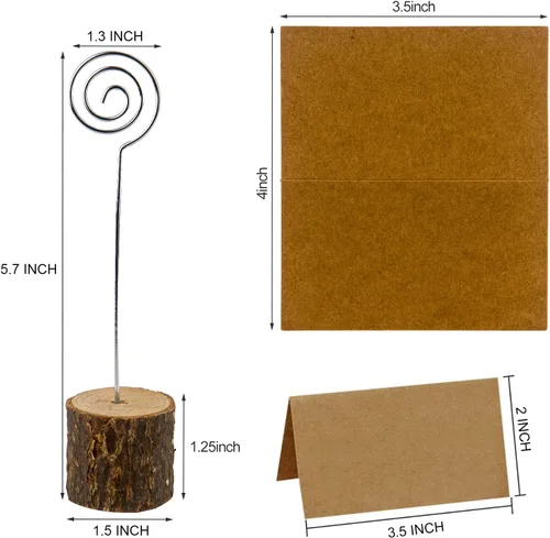 Miniatura 2 de 20 soportes de madera para tarjetas de lugar, soportes de madera rústica para números de mesa y 30 tarjetas de lugar de papel Kraft, tarjetas