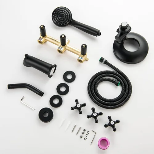 Miniatura 9 de Juego de 3 manijas para bañera y ducha, color negro mate, 2 en 1, doble ducha, grifos de ducha, kit de molduras de bañera y ducha, sistema de ducha