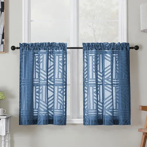 Miniatura 9 de Simplebrand Cortinas traslúcidas negras de cocina de 24 pulgadas de largo, 2 paneles, filtrado de luz, geométrico jacquard con textura, cortinas