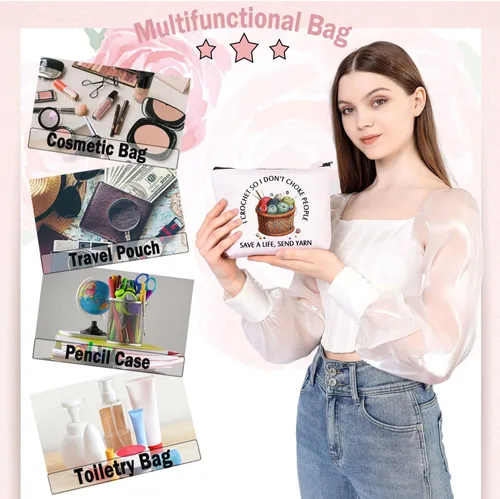 Miniatura 6 de BDPWSS Regalo de ganchillo para amantes - I Crochet So I Don't Choke People, Save A Life Send Yarn - Bolsa de maquillaje, regalo de tejer, Hilo