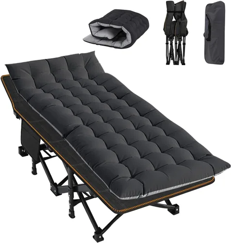 Miniatura 13 de ABORON Catre de Camping para Adultos de 28" Extra Ancho, Resistente 1200D Oxford Catre para Dormir, Cama de Campamento Plegable Portátil con Gris