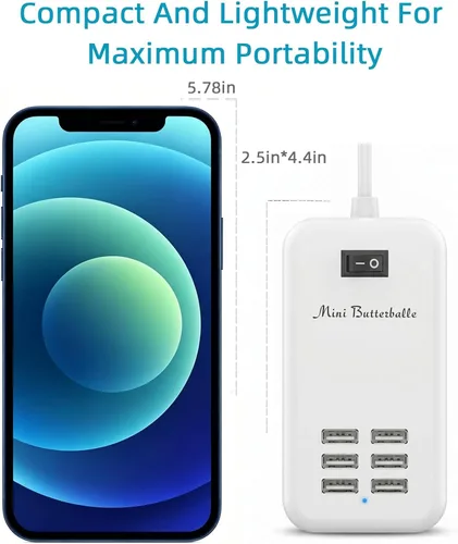 Miniatura 7 de 6 puertos USB Cargador Hub Escritorio Enchufe de EE. UU. Alimentación de CA Adaptador de carga de viaje de pared ranuras Estación de carga Extensión