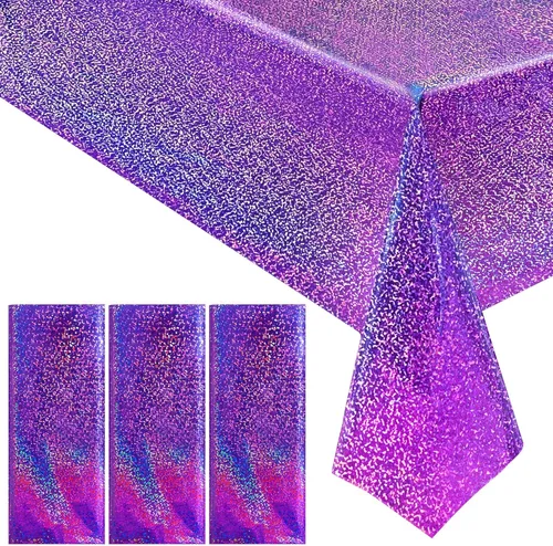 Miniatura 29 de 4 piezas de mantel de fiesta azul real holográfico de 40" x 108" con iridiscencia, mantel de plástico azul marino brillante para graduación, 4