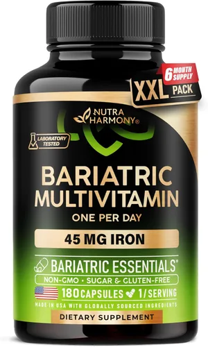 Multivitamínico bariátrico - Suplementos de hierro de 45 mg - Fabricado en EE. UU. - para mujeres y hombres - Todo en uno, 21 vitaminas esenciales -