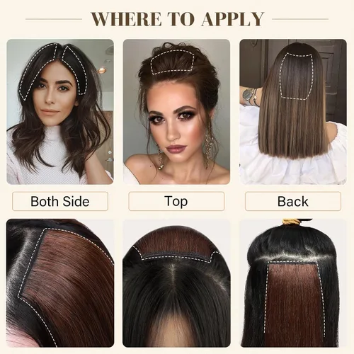 Miniatura 6 de S-noilite Extensiones de cabello corto con broches, 100% cabello humano real, 2 clips, extensiones con clip para mujeres con cabello delgado, añade