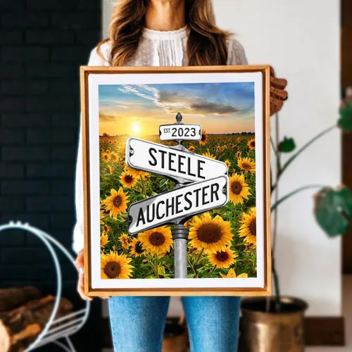 Miniatura 2 de Póster de lienzo con nombre personalizado, letrero de calle vintage, regalos de amor, encrucijada, boda, fecha, nombres, letreros de calle, póster