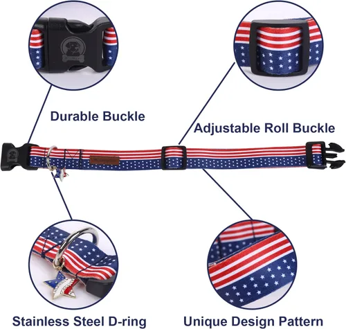Miniatura 3 de MR. CHUBBYFACE - Collar ajustable para perro con la bandera estadounidense del 4 de julio, collar para el día de la independencia, rojo, blanco