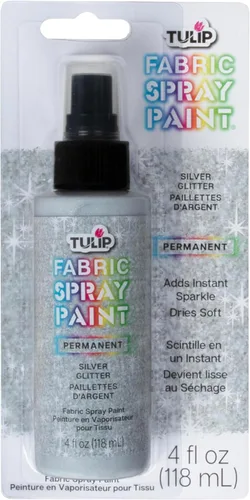 Tulip Pintura para tela, pintura permanente en aerosol, 4 onzas líquidas de purpurina plateada brillante con estrella brillante