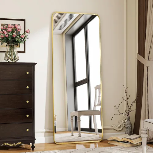 Miniatura 12 de BEAUTYPEAK - Espejo de cuerpo entero negro, espejo de piso de 56 x 21 pulgadas con esquinas redondeadas, espejo para colgar, apoyar contra la pared