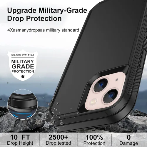 Miniatura 4 de Funda para iPhone 13 Mini con 2 protectores de pantalla, protección contra caídas a prueba de golpes, cuerpo completo, resistente, 3 capas, militar