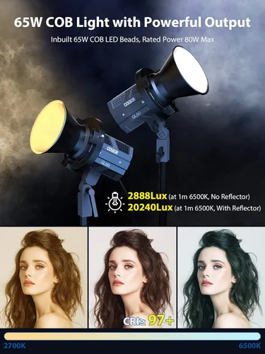 Miniatura 2 de Luz de video, COLBOR CL60 65W COB LED Iluminación de salida continua 2700k-6500K CRI97+ Monolight con montaje Bowens APP Control para disparos al