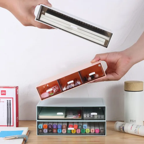 Miniatura 8 de Organizador de escritorio para manualidades y almacenamiento con 7 cajones planos, accesorios de escritorio de plástico apilables y organizador