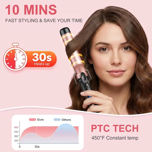 Miniatura 3 de Varita rizadora para cabello largo y corto, rizador de pelo de cerámica con temperatura ajustable de 14, estilizador de viaje de doble voltaje