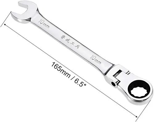 Miniatura 2 de uxcell Llave combinada de trinquete de cabeza flexible de 0.394 in métrica 72 dientes 12 puntos trinquete caja terminada herramientas de llave