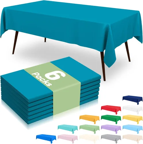 Miniatura 38 de misaya 6 paquetes de manteles de plástico desechables, 54 x 72 pulgadas mantel rectangular impermeable, cubiertas de mesa decorativas a prueba