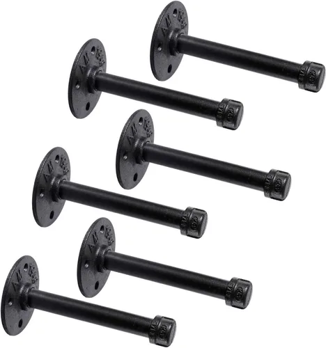 Miniatura 17 de Soportes industriales de tubo de hierro negro de 1/2 pulgada, soporte rústico para colgar en la pared, soportes de tubo personalizados para estantes