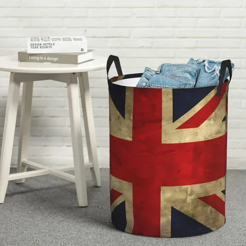 Miniatura 7 de Cesta de lavandería con estampado de bandera británica, impermeable, con asa, plegable, cesta organizadora circular portátil para cocina, sala