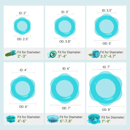 Miniatura 2 de Tapas elásticas de silicona para almacenamiento de alimentos en el refrigerador, fundas elásticas reutilizables para tazones, tazas, latas, frascos