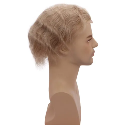 Miniatura 6 de Toupee - Peluca de cabello humano europeo con encaje frontal suizo y línea capilar natural para hombre, con piel sintética, sistema de reemplazo