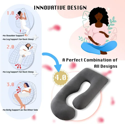 Miniatura 5 de ALLOPERA Almohada de embarazo de 57 pulgadas para dormir, almohada de apoyo de cuerpo completo con funda extraíble lavable para comodidad