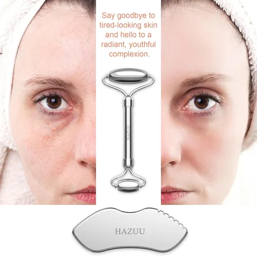 Miniatura 7 de Rodillos de acero inoxidable Gua Sha y cara - Rodillo de metal para ojos y cuello, herramientas de masaje facial antienvejecimiento, kit de Jgs-1