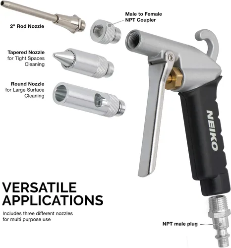 Miniatura 4 de NEIKO Pistola de soplado de aire de alto flujo 31121A Boquilla de aire neumática de 3 piezas Pistola de polvo Accesorios para compresor