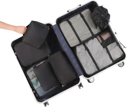 Miniatura 7 de BAGAIL Juego de 8 cubos organizadores de equipaje para accesorios de viaje (negro azabache)