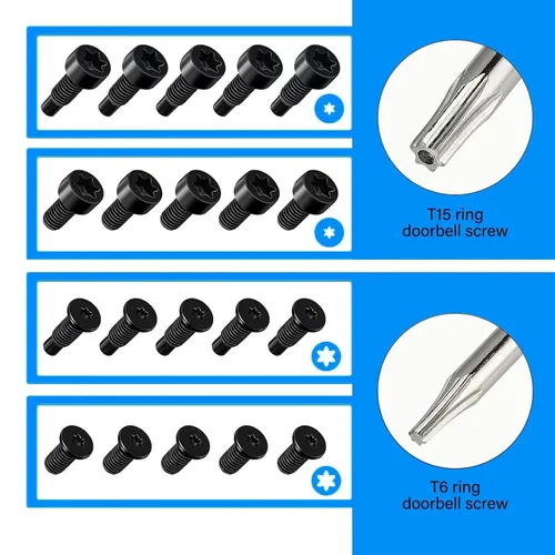 Miniatura 2 de Juego de puntas de destornillador Ring de repuesto azul y 20 tornillos para timbre T6 T15 y cable cargador de carga para timbre con video