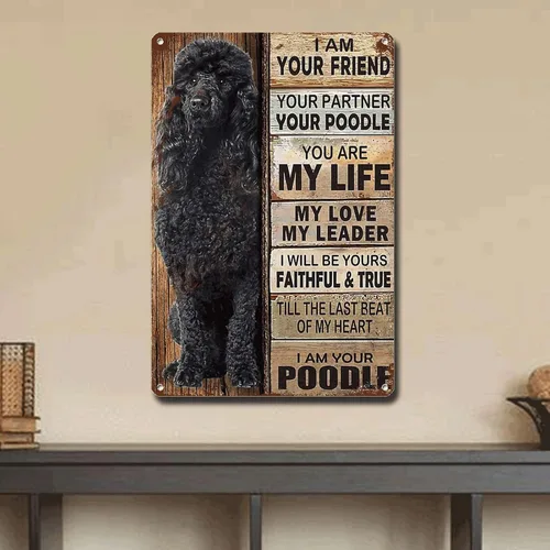 Miniatura 4 de Letrero de Metal Vintage de Lata para Pared Arte Vintage Soy Tu Amigo Regalo para Amantes de Poodles Negros Arte Vintage para Pared Impresiones