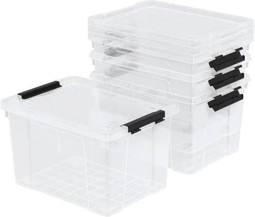 Miniatura 8 de Hespama Paquete de 4 contenedores de almacenamiento transparentes de 22 cuartos de galón, caja de almacenamiento con tapa de plástico con ruedas