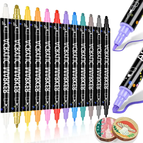 Marcadores de pintura acrílica de doble punta de 12 colores, marcadores de dibujo para colorear de punta fina para decoraciones navideñas,