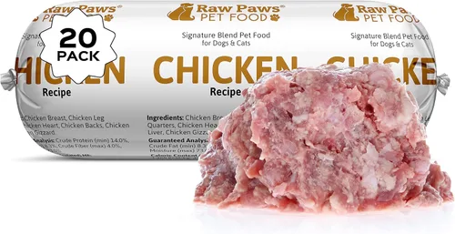 Raw Paws Signature Blend - Alimento para mascotas para perros y gatos, receta de pollo, rollos de 1 libra (paquete de 20) - Fresco hecho en Estados