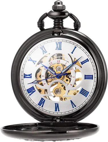 Miniatura 2 de ManChDa Antique Mechanical Pocket Watches for Men Lucky Dragon Phoenix Pocket Watch with Chain Skeleton Dial Roman Numerals Gifts for Fathers Day